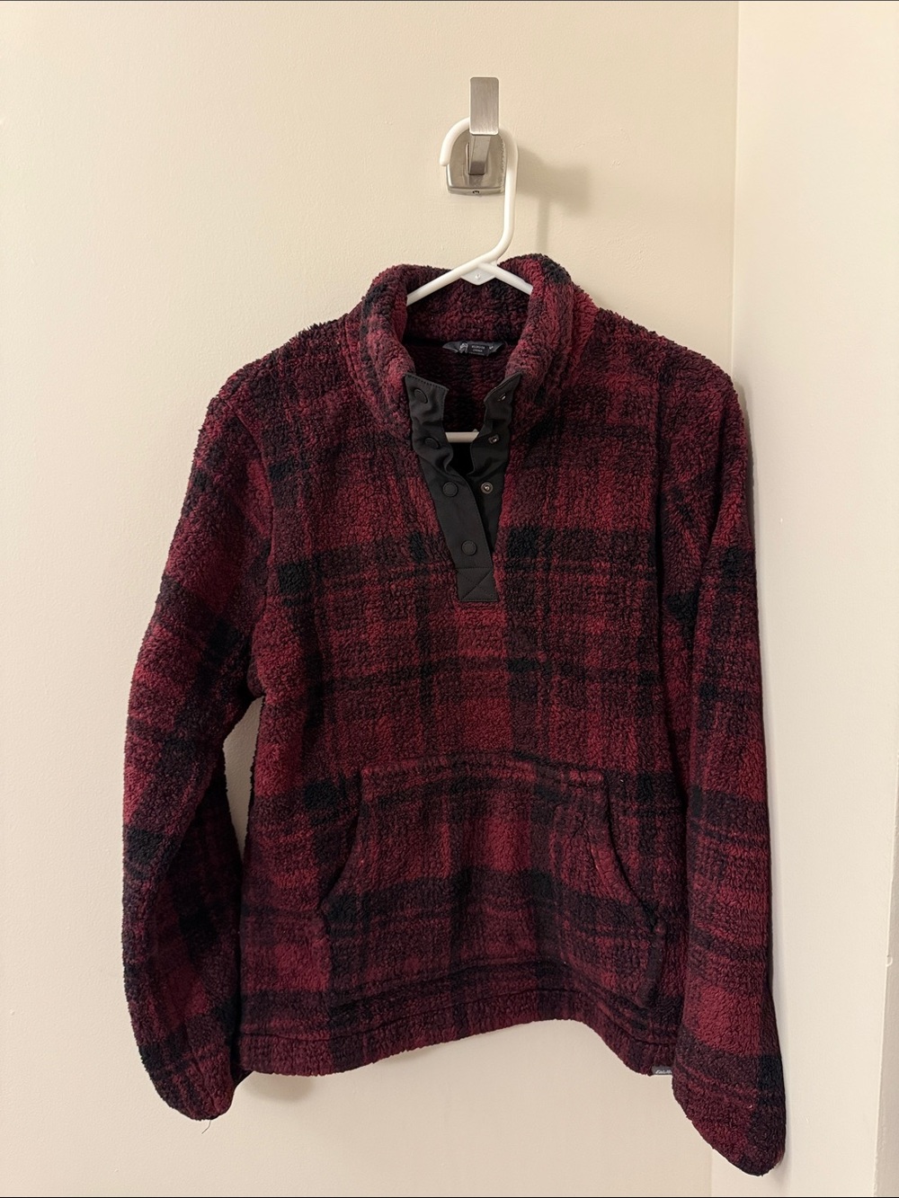 Eddie Bauer Red Plaid Sherpa Pullover Sweater